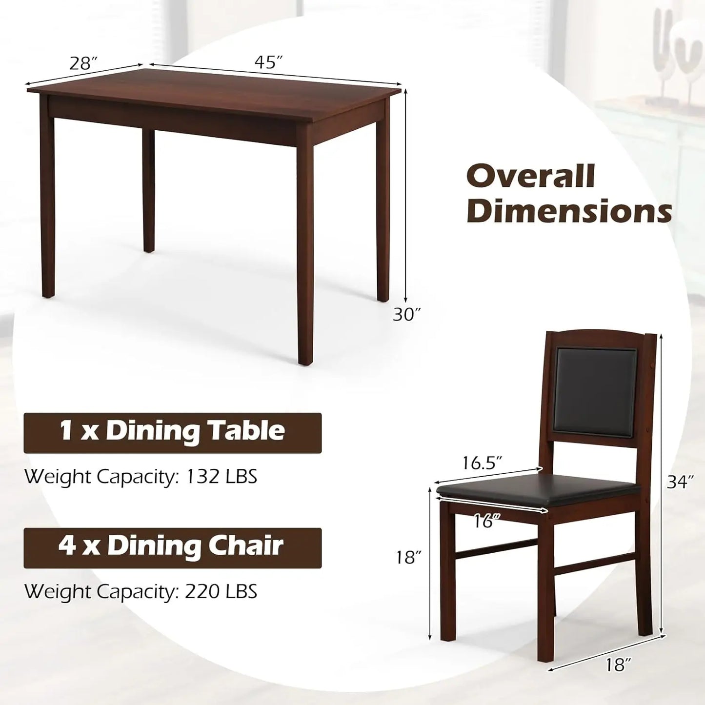 Farmhouse Solid Wood Dinette Set w/ Upholstered Seat & Padded Backrest